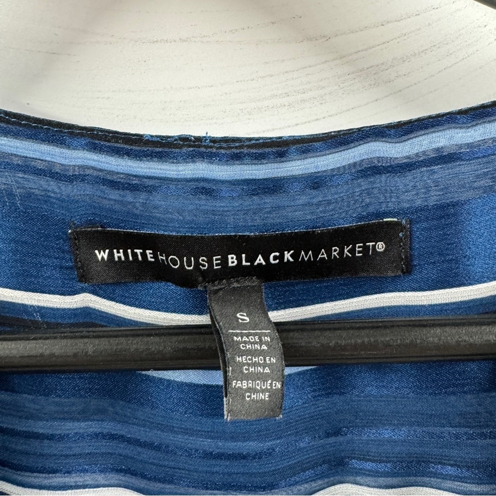 White House Black Market Blue Striped Blouse (Size Small) - Picture 5 of 8